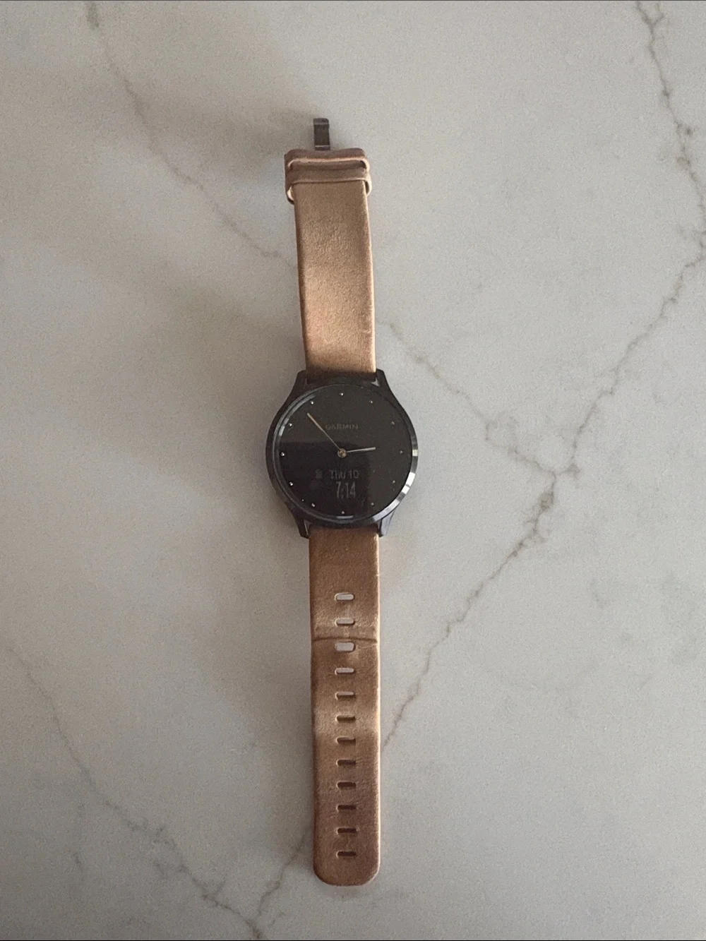Garmin vivomove HR onyx black tan suede smart watch